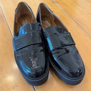 Franco Sarto Black Patent Leather Loafers, Like New